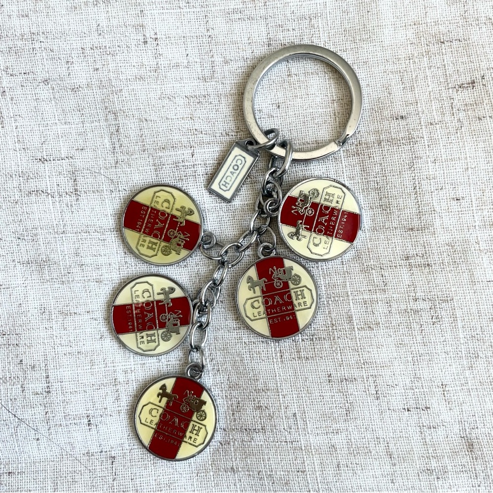 Coach Keychain with Red and Cream Medallions